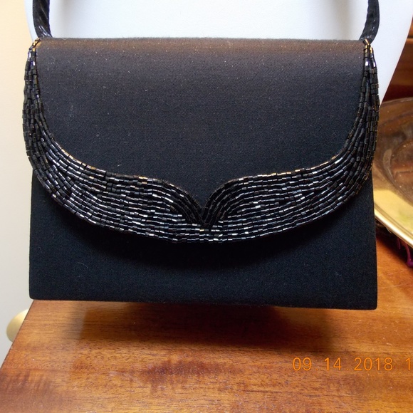 Evening Bag, Black beaded, satin. New. - Picture 3 of 3